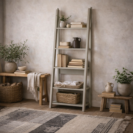 Athy Grey Wooden Ladder Bookcase 5 Shelves