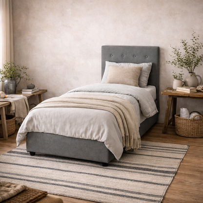 Carrick Soft Grey 3ft Single Bed Tufted Velvet Velvet Headboard and Footboard