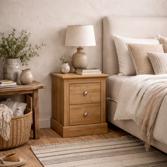 Ardee 2 Drawer Natural Oak Wooden Bedside Table