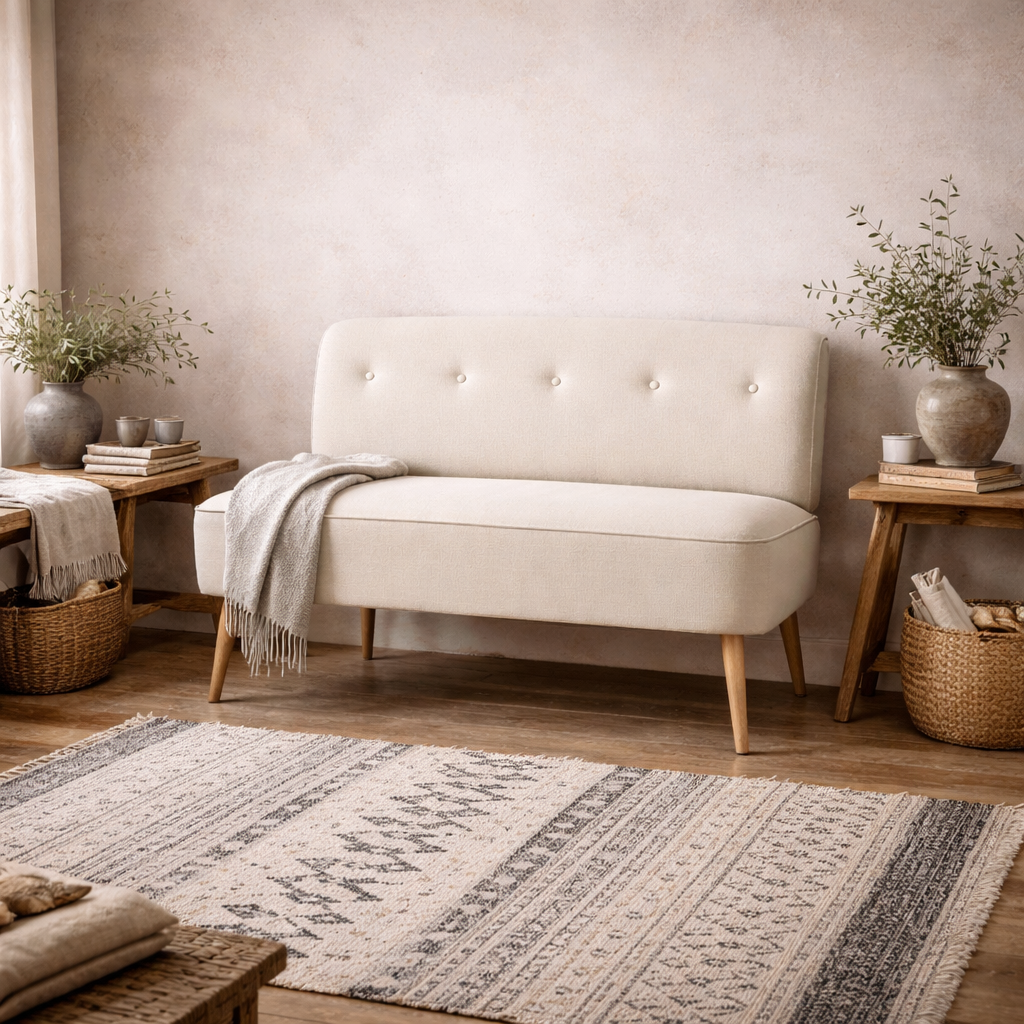 Hettie Ivory 2 Seater Love Sofa Wooden Legs