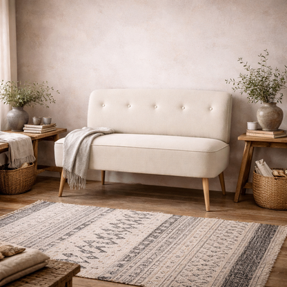 Hettie Ivory 2 Seater Love Sofa Wooden Legs