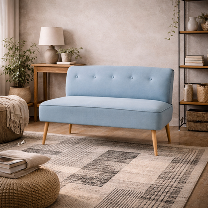 Hettie Soft Blue 2 Seater Love Sofa Wooden Legs