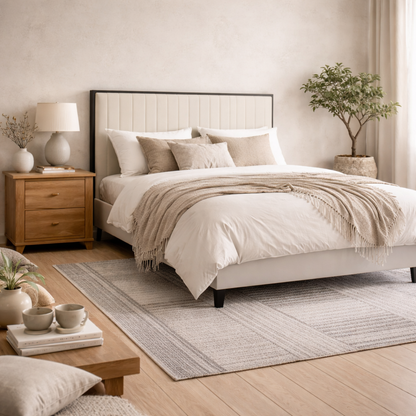 Killarney Cream and Black Upholstered 4ft6 Double Bed with Tall Ribbed Headboard