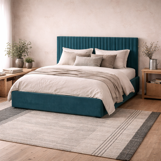 Dublin Teal Blue 4ft6 Double Ottoman Bed with Ribbed Headboard