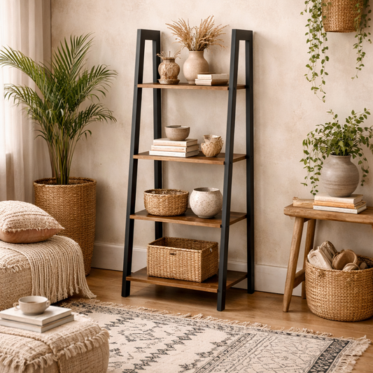 Maynooth Industrial Wood and Metal 4 Shelf Ladder Shelving Unit