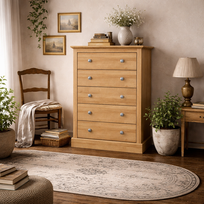 Ardee Natural Oak Wooden 5 Drawer Storage Chest