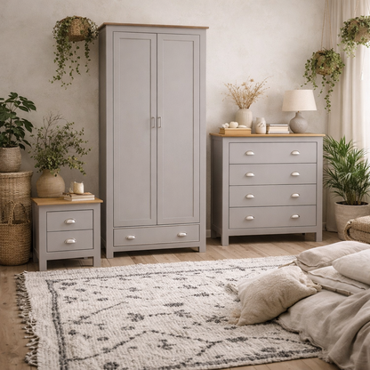 Ballette Soft Grey Oak Wood Bedroom Furniture Set