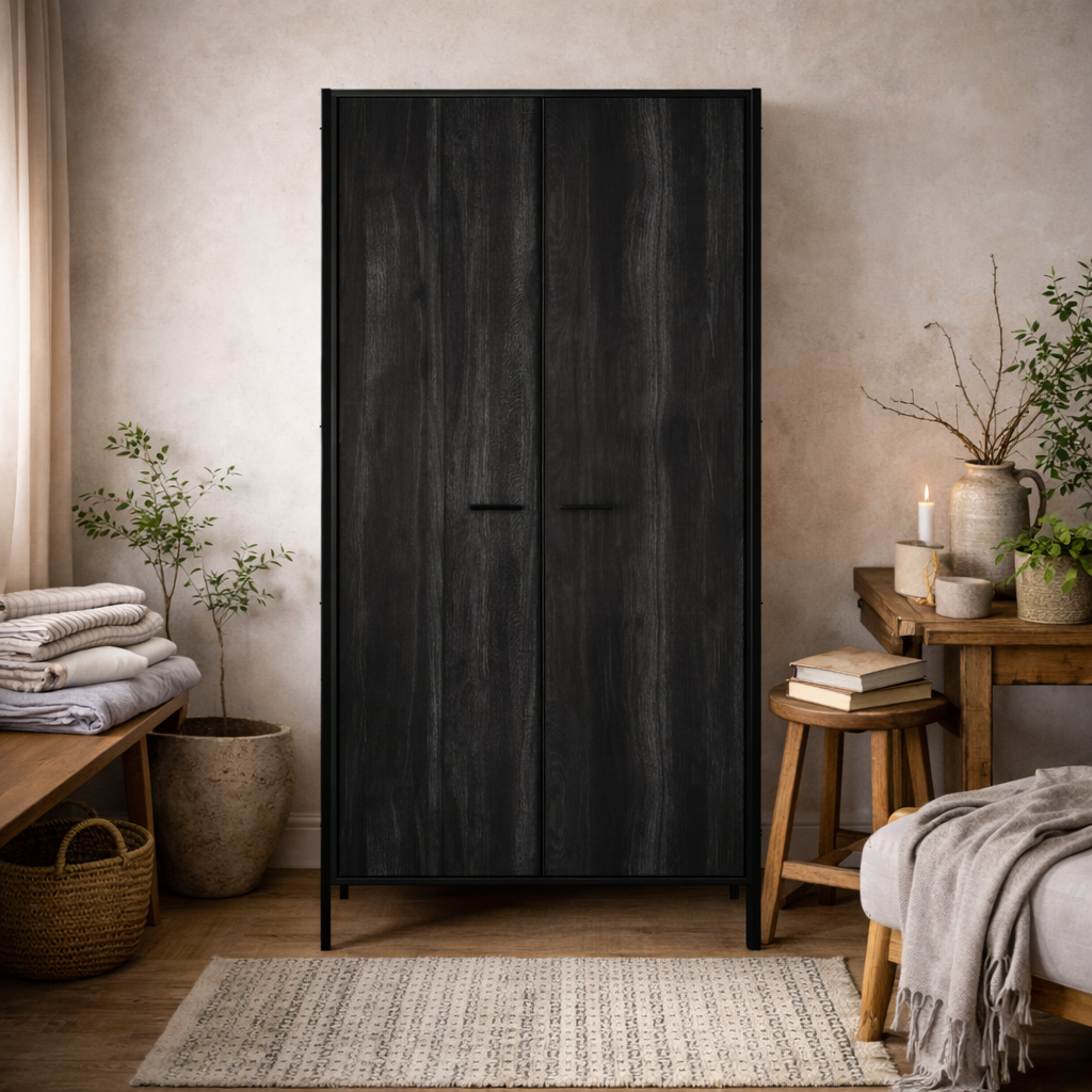 Ireland Black Wood Effect 3 Door Wardrobe 1 Drawer