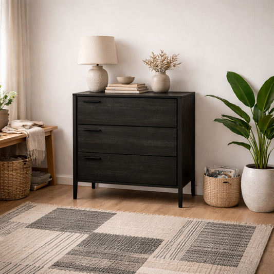 Ireland Black Wood Effect 3 Drawers Storage Chest