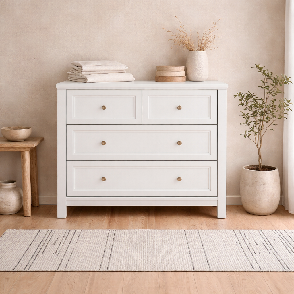 Tulle Panelled White Wood 2 + 2 Drawer Storage Chest
