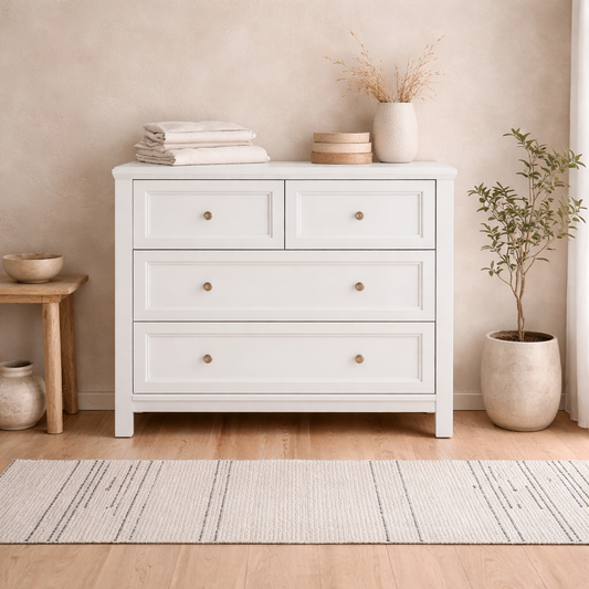 Tulle Panelled White Wood 2 + 2 Drawer Storage Chest