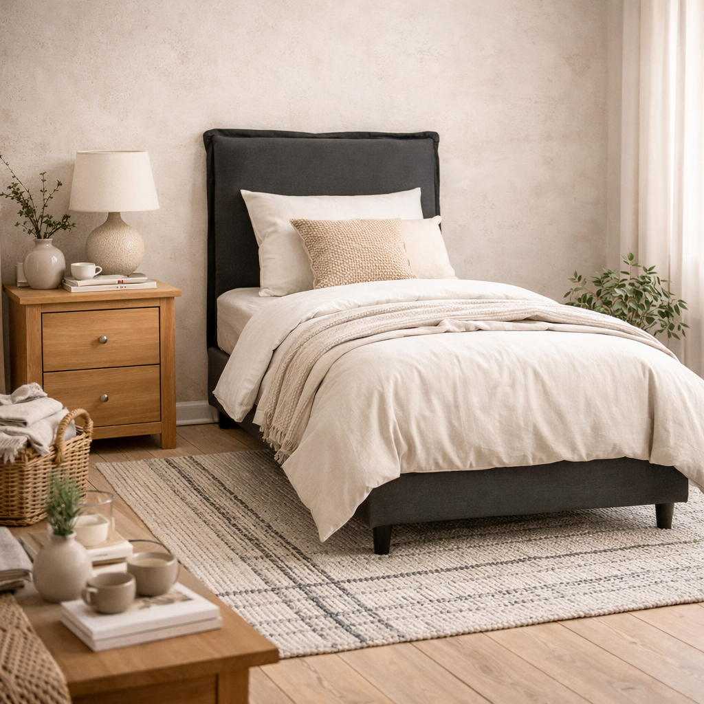 Wexford Deep Grey Linen Upholstered 3ft Single Bed Pillow Headboard