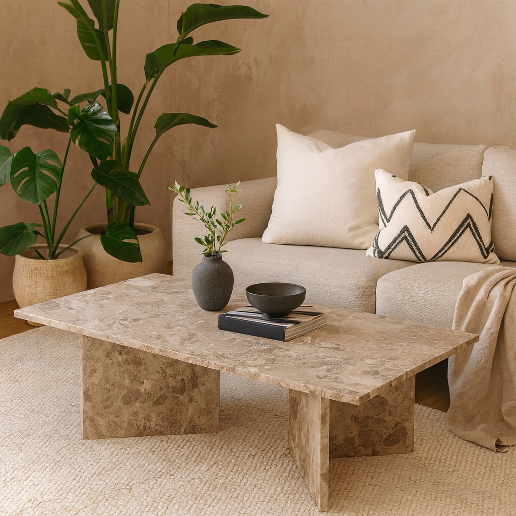 Singapore Latte Brown Marble Rectangular Coffee Table