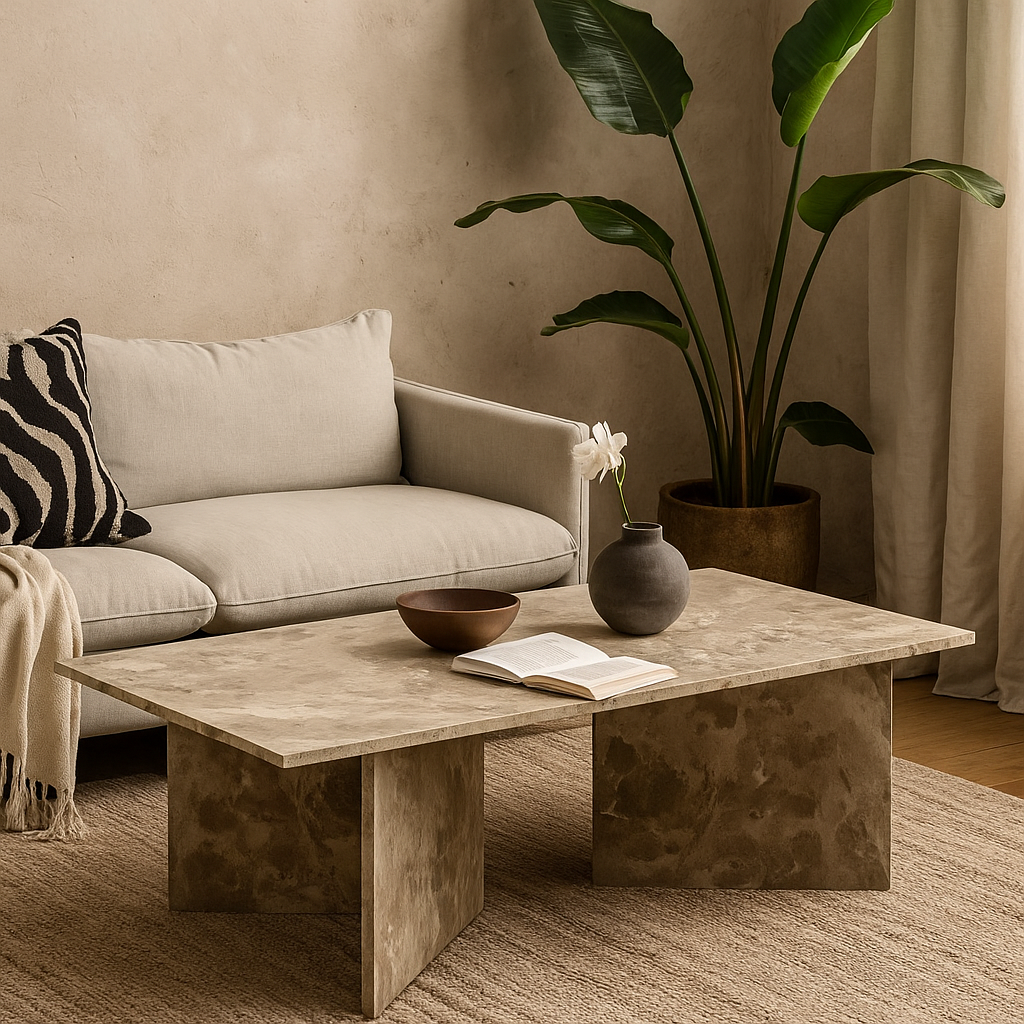 Singapore Latte Brown Marble Rectangular Coffee Table