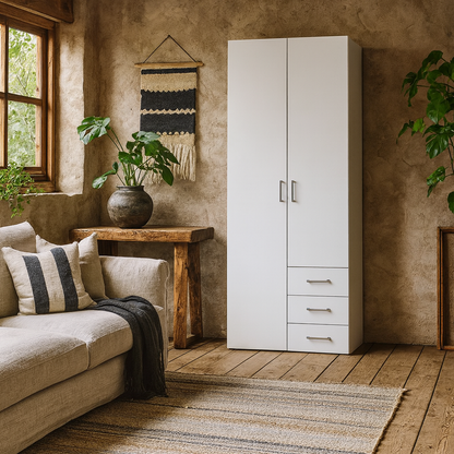 Munich White Wooden 2 Doors 3 Drawers 4 Shelves