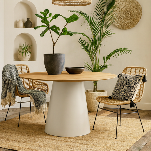 Hamburg 120cm Round Oak Veneer Dining Table Pillar Steel Base