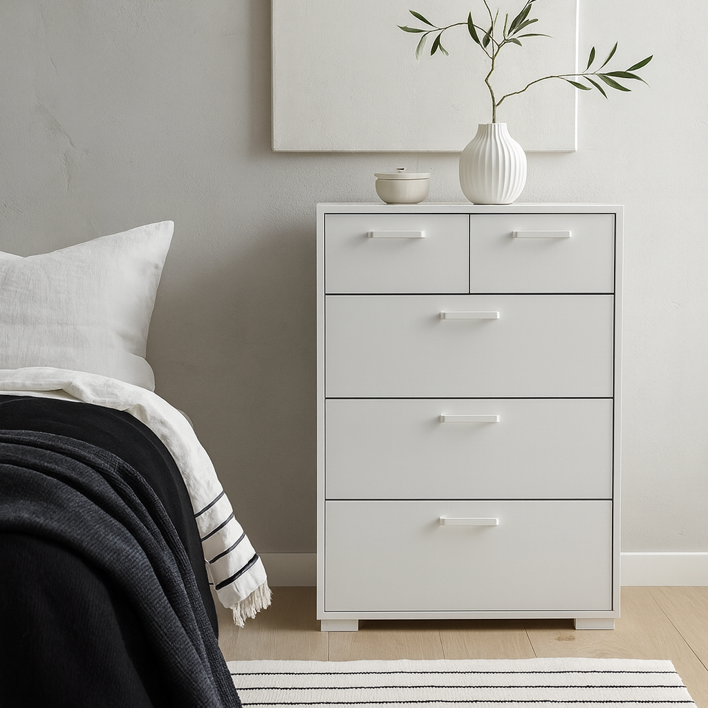 Stuttgart Gloss White Chest of 5 Drawers