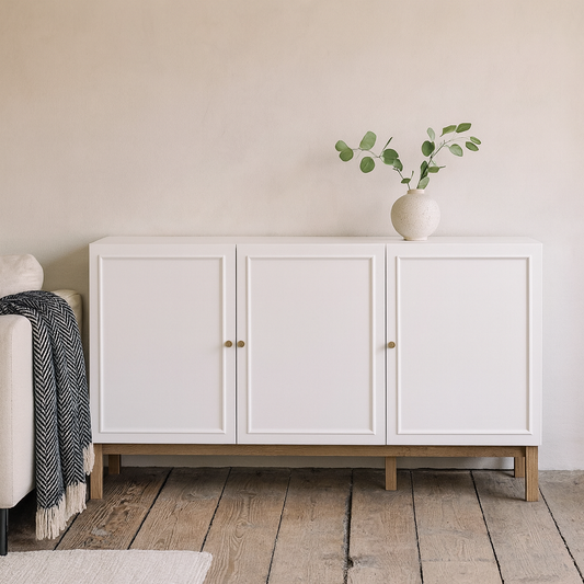 Sofia Light Grey and Oak Wood 3 Door 1 Drawer Sideboard