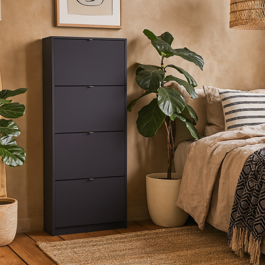 Prague Black Shoe Cabinet 4 Flip Down Doors