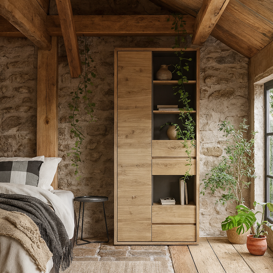 Athens Natural Oak Wood Effect  Tall Wide 1 Door 4 Drawer Bookcase