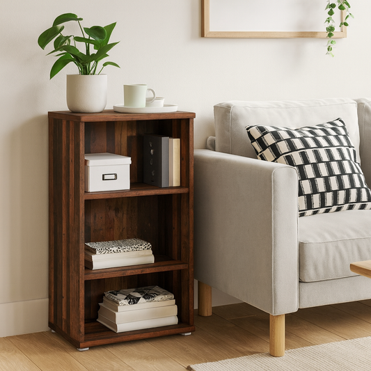Bucharest Low Narrow 2 Shelf in Vintage Oak Wooden Bookcase
