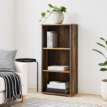 Bucharest Tall Narrow 2 Shelf Vintage Oak Wooden Bookcase