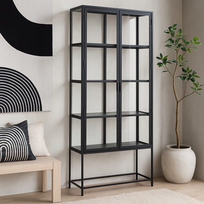 Taipei Tall Black Metal 2 Door Display Bookcase Cabinet