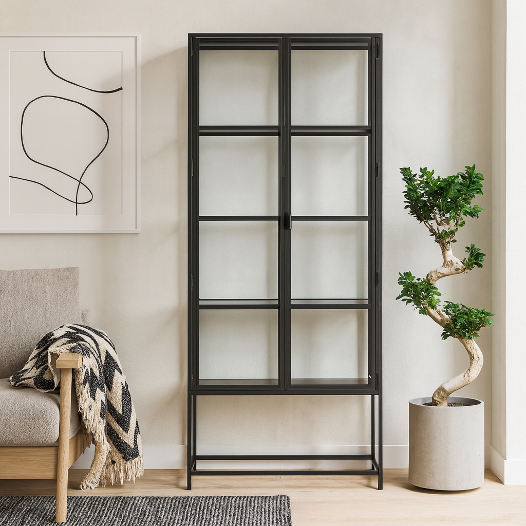 Taipei Tall Black Metal 2 Door Display Bookcase Cabinet