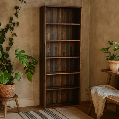 Bucharest Wide 5 Shelf Vintage Oak Wooden Bookcase