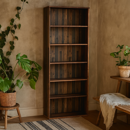 Bucharest Wide 5 Shelf Vintage Oak Wooden Bookcase