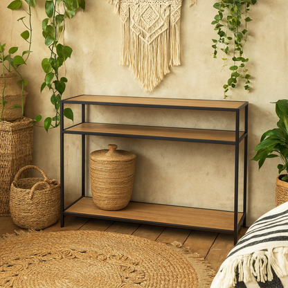 El Paso Black Metal and Wild Oak Veneer Console Table 2 Shelves