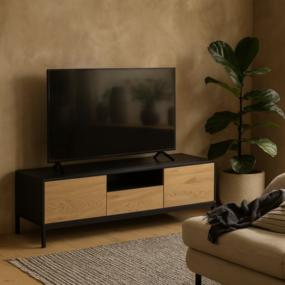 El Paso Black and Wild Oak Veneer TV Unit 2 Doors 1 Drawer
