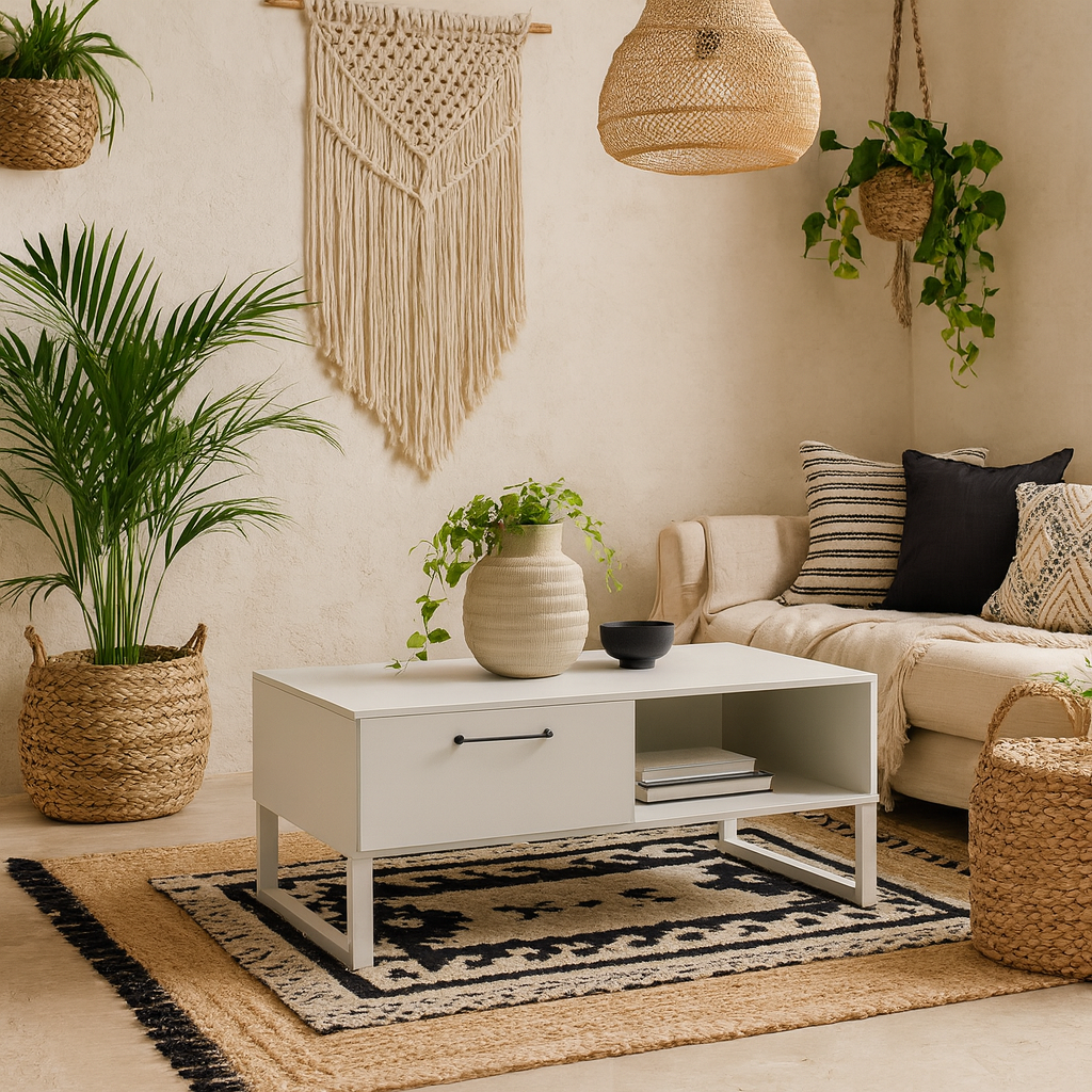 Onyx Light Grey 1 Drawer Coffee Table Open Shelf