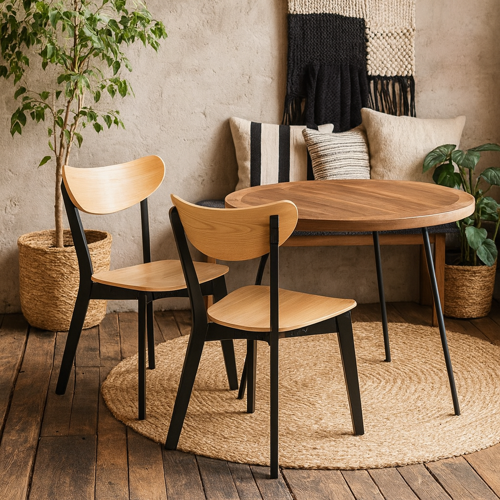 Set of 2 Saffron Black and Natural Oak Effect Dining Chairs