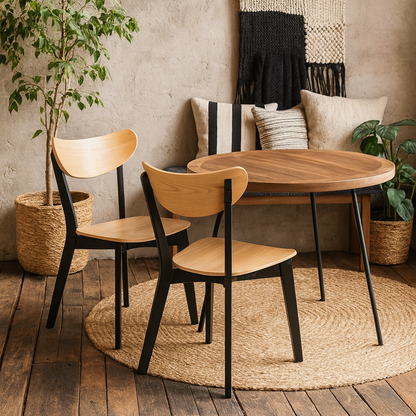 Set of 2 Saffron Black and Natural Oak Effect Dining Chairs