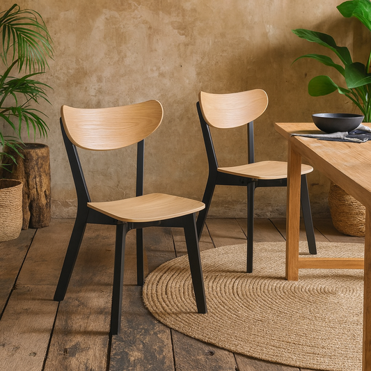 Set of 2 Saffron Black and Natural Oak Effect Dining Chairs