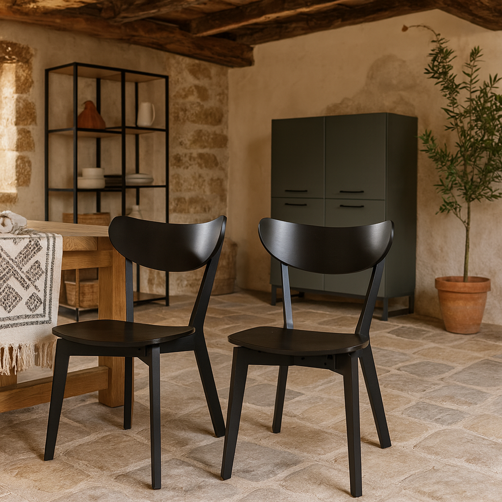Set of  2 Saffron Black Wooden Dining Chairs