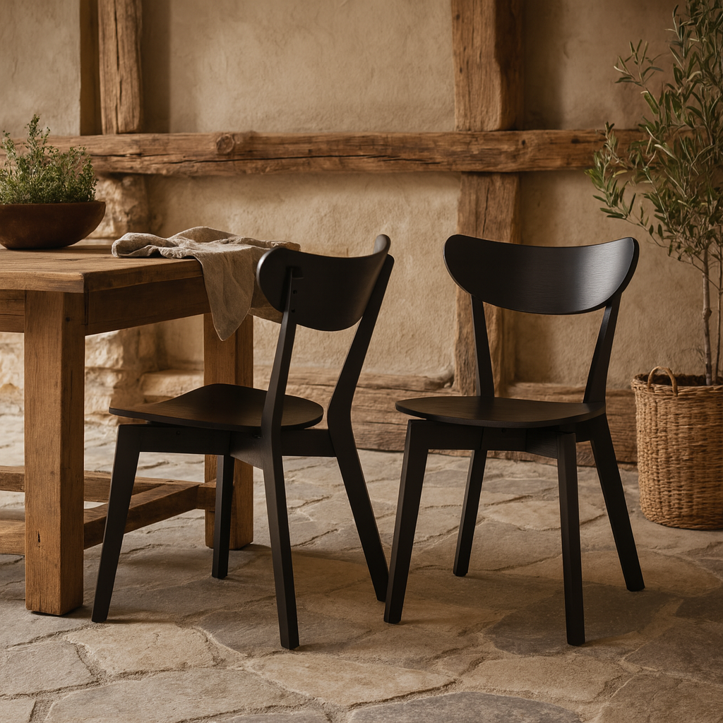 Set of  2 Saffron Black Wooden Dining Chairs