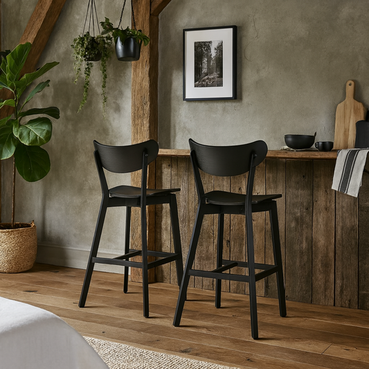 Set of 2 Saffron Black Wooden Bar Stools