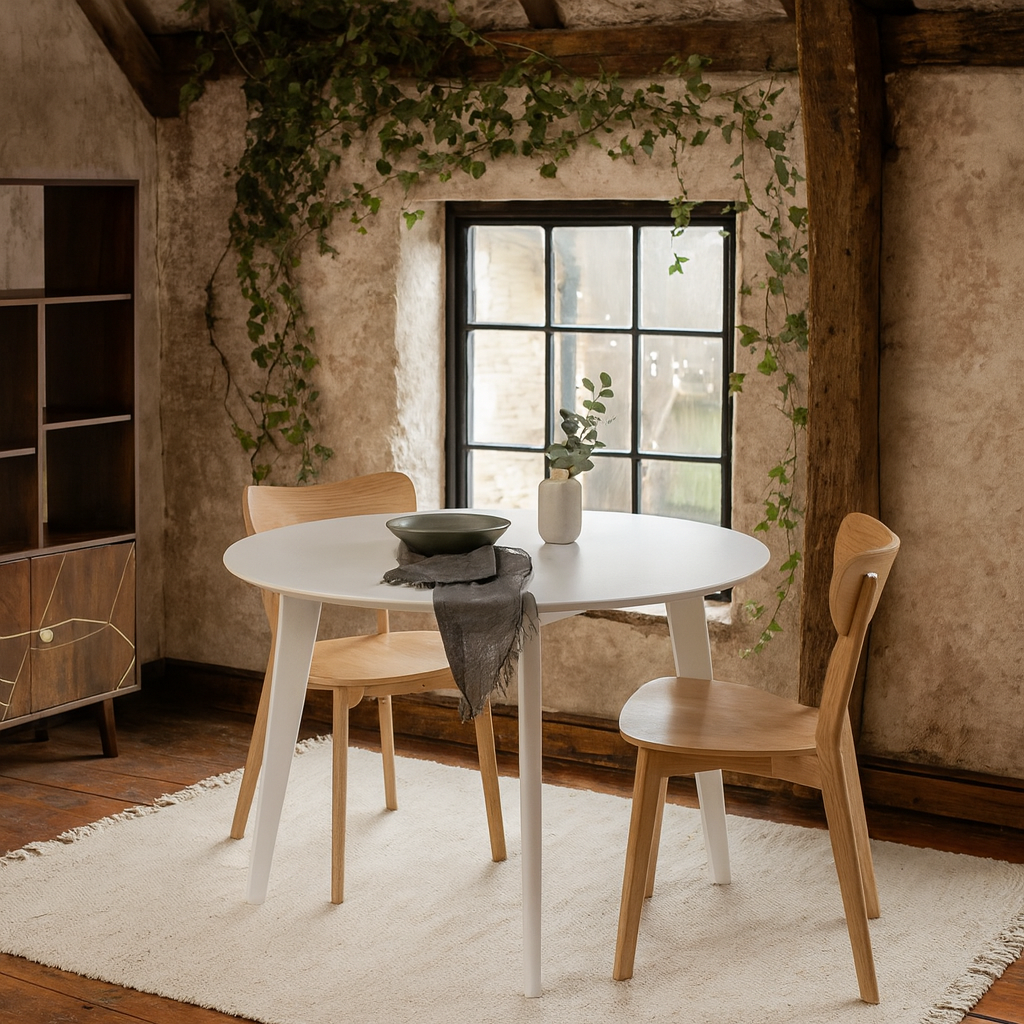 Saffron White Wodden Round Dining Table