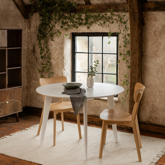 Saffron White Wodden Round Dining Table