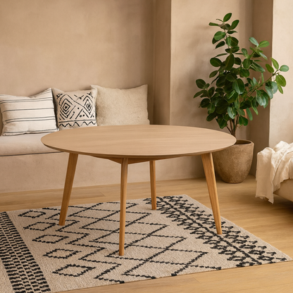 Saffrom Large Round Dining Table Natural Oak Veneer