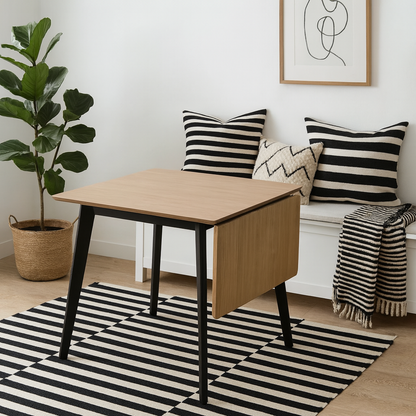 Saffron Black and Natural Oak Veneer Extending Dining Table