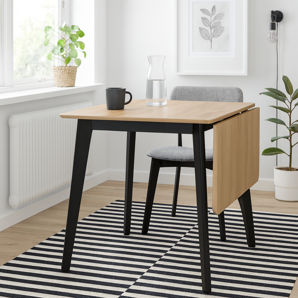 Saffron Black and Natural Oak Veneer Extending Dining Table