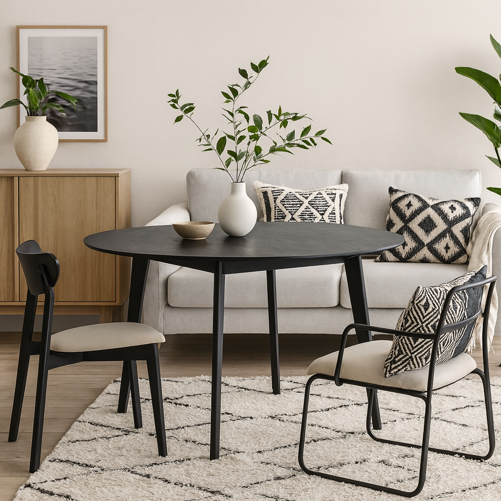 Saffron Large Black Wooden Round Dining Table