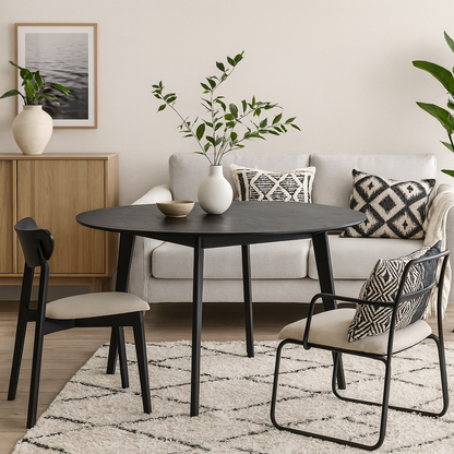 Saffron Large Black Wooden Round Dining Table