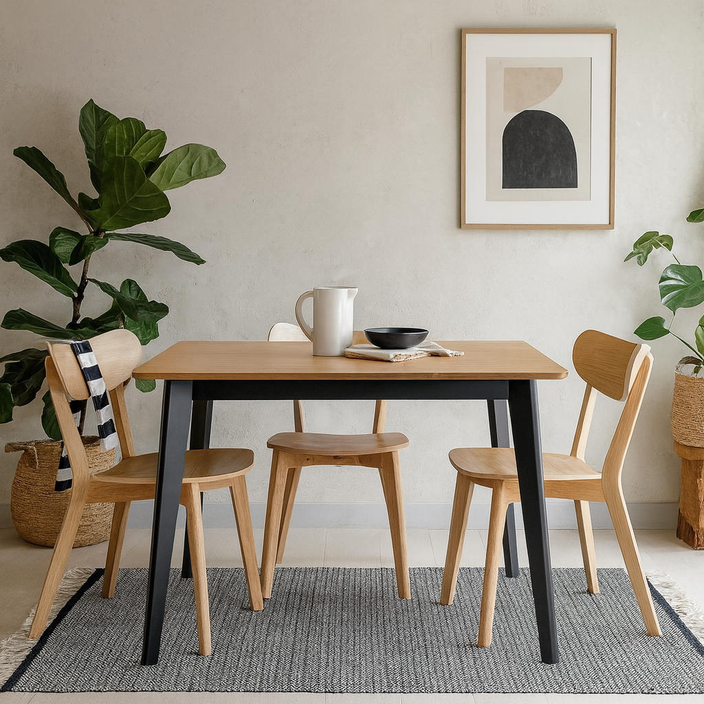 Saffron Rectangular Black and Natural Oak Veneer Dining Table