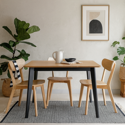 Saffron Rectangular Black and Natural Oak Veneer Dining Table