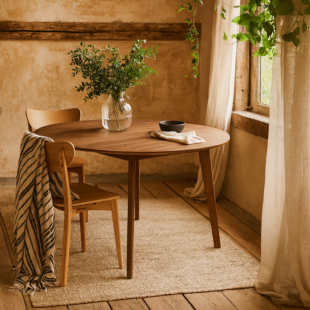 Saffron Large Round Walnut Wood Effect Dining Table