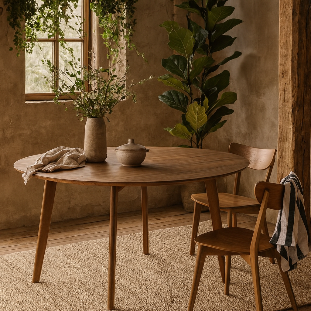 Saffron Large Round Walnut Wood Effect Dining Table